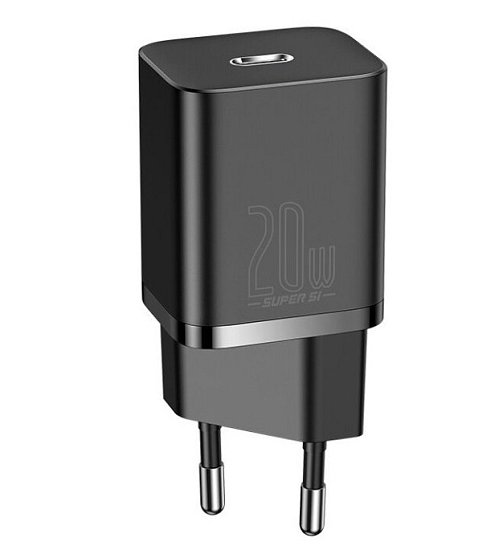 Baseus rychlonabíječka do sítě Super Si USB-C PD QC 20W černá s kabelem USB-C/Lightning 1m