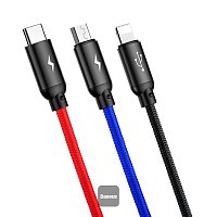 Baseus datový kabel 3v1 microUSB+Lightning+USB-C 1,2m 3,5A Baseus datový kabel 3v1 microUSB+Lightning+USB-C 1,2m 3,5A