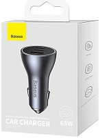 Baseus CGJP010013 Nabíječka do Auta Triple Quick Charger USB/USB-C/USB-C 65W Dark Grey