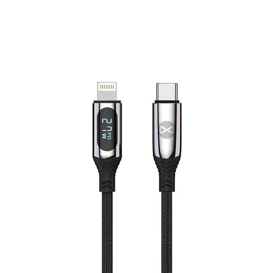 Datový kabel s LCD Forever USB-C/Lightning 1m 27W černý