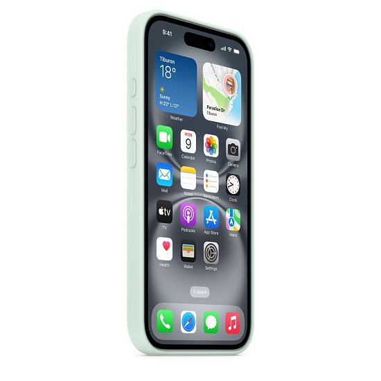 iPhone 16 Silicone Case with MS - Aquamarine
