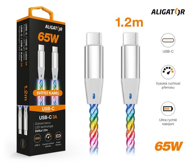 ALIGATOR Datový kabel LIGHT 3A, 65W USB-C/USB-C 0,5m