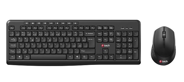 Klávesnice C-TECH WLKMC-04, bezdrátový combo set s myší, černý, USB, CZ/SK
