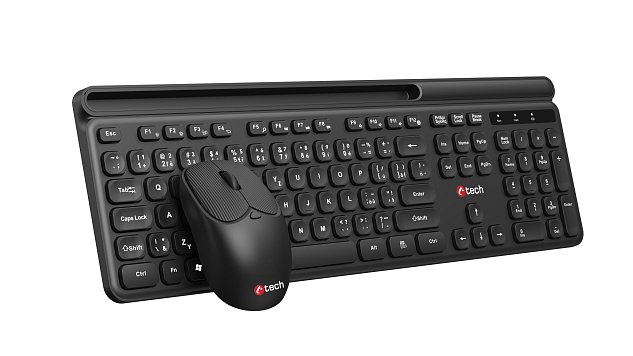 Klávesnice C-TECH Quallis WLKMC-05, bezdrátový combo set s myší, černý, USB, CZ/SK