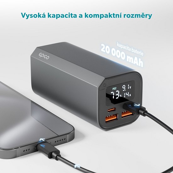 Epico Alu Power Banka PD 100W - 20 000mAh - šedá