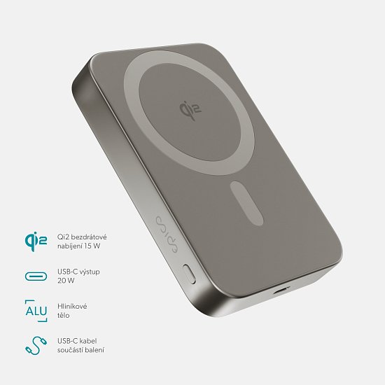 Epico Qi2 10000mAh Alu Mag+ PowerBanka EM71 -titan