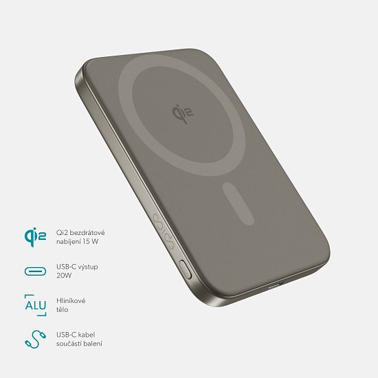 Epico Qi2 5000mAh Alu Mag+ PowerBanka EM51 -titan