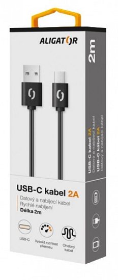 ALIGATOR Datový kabel 2A USB-C 2 m černý ALIGATOR Datový kabel 2A USB-C 2 m černý
