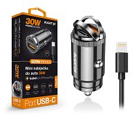 Aligator mini nabíječka do auta Power Delivery 30W, USB-C + USB-A, USB-C/USB-C kabel