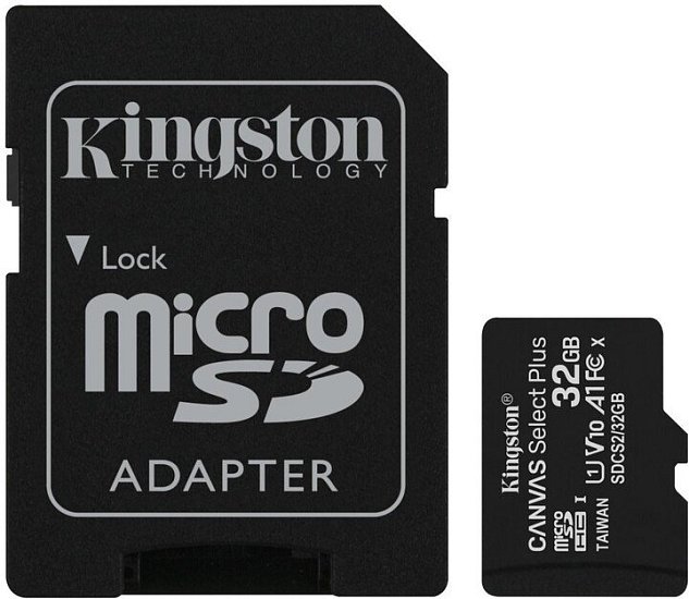 32GB microSDHC Kingston Canvas Select Plus A1 CL10 100MB/s + adapter 32GB microSDHC Kingston Canvas Select Plus A1 CL10 100MB/s + adapter
