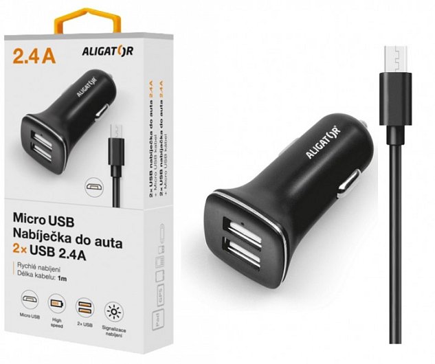ALIGATOR Nabí. do auta microUSB 2,4A TCH černá ALIGATOR Nabí. do auta microUSB 2,4A TCH černá