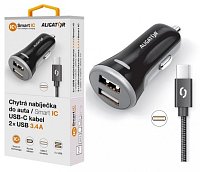 ALIGATOR Chytrá nabíječka do auta 3.4A, 2xUSB, smart IC, černá, USB-C kabel ALIGATOR Chytrá nabíječka do auta 3.4A, 2xUSB, smart IC, černá, USB-C kabel