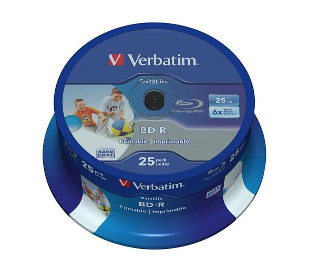 VERBATIM BD-R SL(25-Pack)Spindl/6x/25GB/Printable