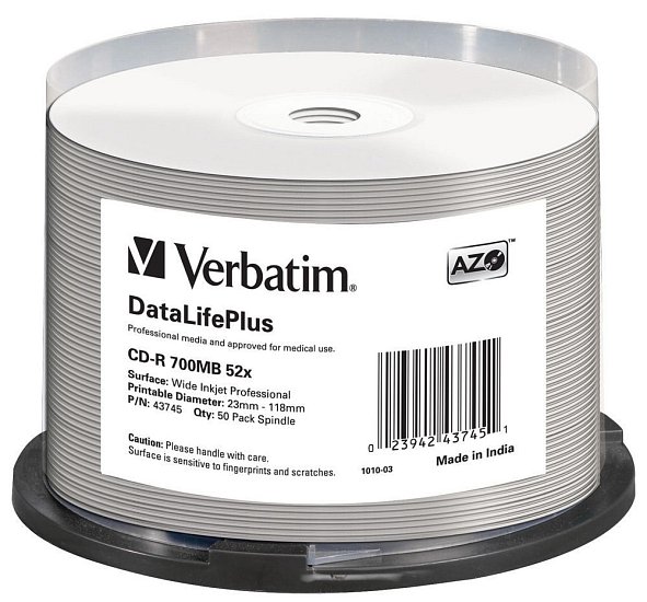 VERBATIM CD-R(50-Pack)Spindle/Print/52x/700MB/NoID VERBATIM CD-R(50-Pack)Spindle/Print/52x/700MB/NoID