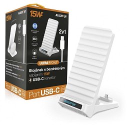 ALIGATOR Stojánek s bezdrátovým nabíjením 15W a USB-C konektorem, 2v1, bílý ALIGATOR Stojánek s bezdrátovým nabíjením 15W a USB-C konektorem, 2v1, bílý