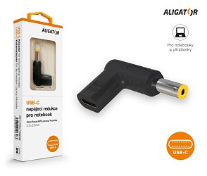 Aligator USB-C napájecí redukce 5,5x2,5 mm pro notebooky Acer/Asus/HP/Lenovo/Toshiba Aligator USB-C napájecí redukce 5,5x2,5 mm pro notebooky Acer/Asus/HP/Lenovo/Toshiba