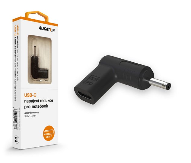 Aligator USB-C napájecí redukce 3,0 x 1,0 mm pro notebooky Acer/Samsung Aligator USB-C napájecí redukce 3,0 x 1,0 mm pro notebooky Acer/Samsung