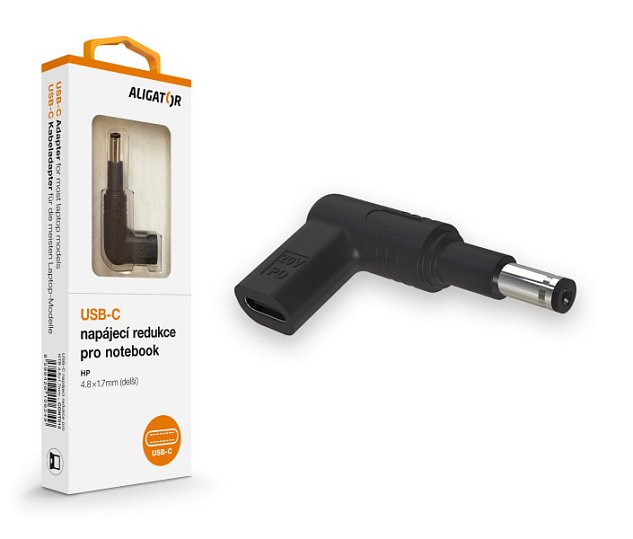 Aligator USB-C napájecí redukce 4,8 x 1,7 mm (prodloužená) pro notebooky Asus/Compaq/HP Aligator USB-C napájecí redukce 4,8 x 1,7 mm (prodloužená) pro notebooky Asus/Compaq/HP