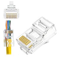 Konektor UTP RJ45EZ, Cat6 drát, 10ks,licna RJ45/5SLD, průchozí síťový konektor