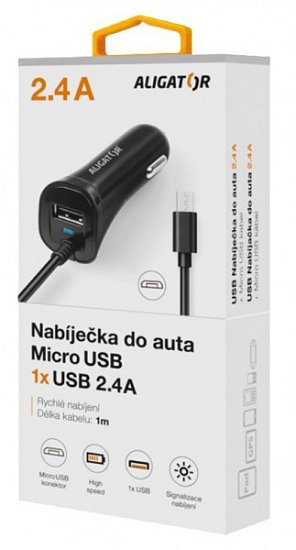 Aligator nab. do auta 2xUSB výstupem 2,4A, černá Aligator nab. do auta 2xUSB výstupem 2,4A, černá
