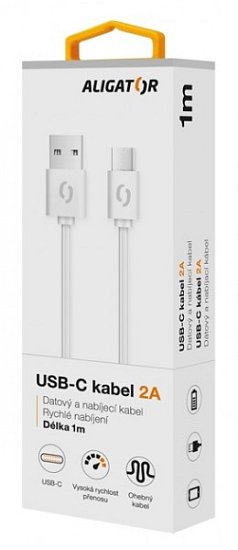 ALIGATOR Datový kabel 2A, USB-C bílý ALIGATOR Datový kabel 2A, USB-C bílý