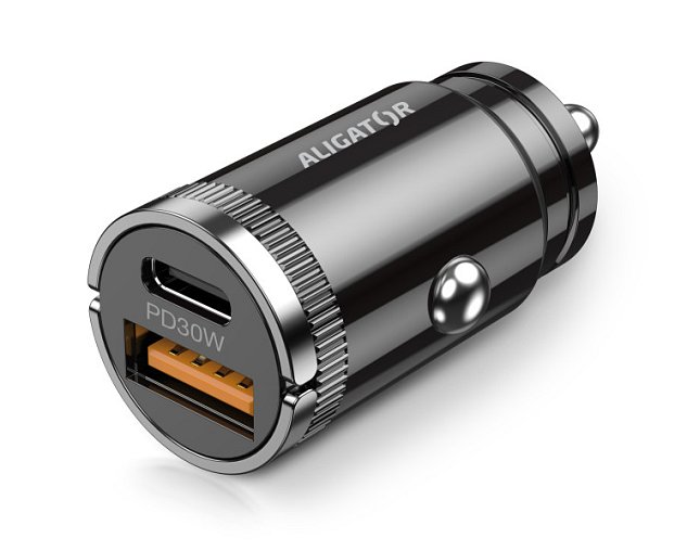 Aligator mini nabíječka do auta Power Delivery 30W, USB-C + USB-A Aligator mini nabíječka do auta Power Delivery 30W, USB-C + USB-A