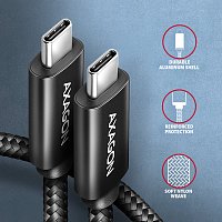 AXAGON BUCM2-CM15AB, CHARGE kabel USB-C <-> USB-C, 1.5m, Hi-Speed USB, PD 240W 5A, ALU, oplet, černý AXAGON BUCM2-CM15AB, CHARGE kabel USB-C <-> USB-C, 1.5m, Hi-Speed USB, PD 240W 5A, ALU, oplet, černý
