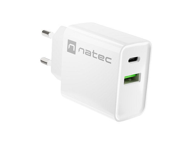 Universální nabíječka Natec RIBERA 20W 1X USB-A + 1X USB-C, bílá Universální nabíječka Natec RIBERA 20W 1X USB-A + 1X USB-C, bílá