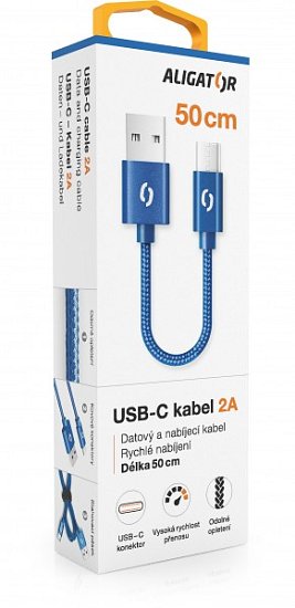 ALIGATOR PREMIUM 2A kabel, 50cm USB-C, modrá ALIGATOR PREMIUM 2A kabel, 50cm USB-C, modrá