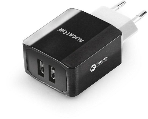 Chytrá síťová nabíječka ALIGATOR 3.4A, 2xUSB, smart IC, černá, kabel pro iPhone/iPad 2A