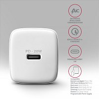 AXAGON ACU-PD20W, nabíječka do sítě 20W, 1x port USB-C, PD3.0/PPS/QC4+/AFC/Apple, bílá AXAGON ACU-PD20W, nabíječka do sítě 20W, 1x port USB-C, PD3.0/PPS/QC4+/AFC/Apple, bílá