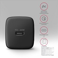 AXAGON ACU-PD20, nabíječka do sítě 20W, 1x port USB-C, PD3.0/PPS/QC4+/AFC/Apple, černá AXAGON ACU-PD20, nabíječka do sítě 20W, 1x port USB-C, PD3.0/PPS/QC4+/AFC/Apple, černá