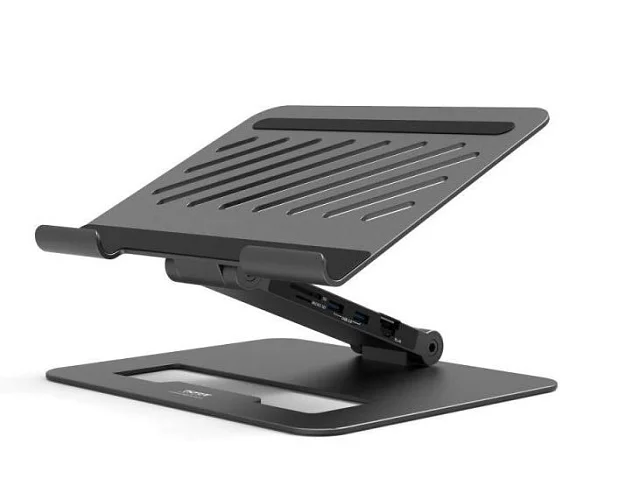 PORT CONNECT Dokovací stanice USB-C , 3x4K s nastavitelným držákem notebooku, černá