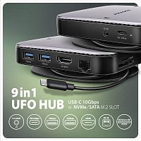 AXAGON HMC-UFO, USB 10Gbps hub, 2x USB-A, USB-C, HDMI 4k/60, RJ-45, M.2 slot, SD/mSD, audio, PD AXAGON HMC-UFO, USB 10Gbps hub, 2x USB-A, USB-C, HDMI 4k/60, RJ-45, M.2 slot, SD/mSD, audio, PD
