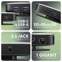 AXAGON HMC-UFO, USB 10Gbps hub, 2x USB-A, USB-C, HDMI 4k/60, RJ-45, M.2 slot, SD/mSD, audio, PD AXAGON HMC-UFO, USB 10Gbps hub, 2x USB-A, USB-C, HDMI 4k/60, RJ-45, M.2 slot, SD/mSD, audio, PD