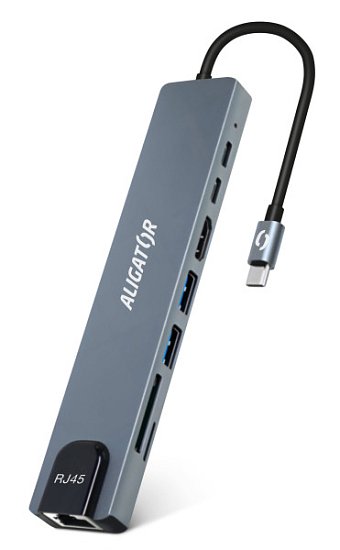 Aligator Dokovací stanice USB-C / Hub 8v1 (USB-C / 2xUSB / SD / MicroSD/ HDTV / RJ45) Aligator Dokovací stanice USB-C / Hub 8v1 (USB-C / 2xUSB / SD / MicroSD/ HDTV / RJ45)