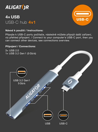 Aligator Hub USB-C / 4x USB Aligator Hub USB-C / 4x USB
