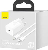 Baseus rychlonabíječka do sítě Super Si USB-C PD QC 20W s Lightning kabelem 1m bílá Baseus rychlonabíječka do sítě Super Si USB-C PD QC 20W s Lightning kabelem 1m bílá
