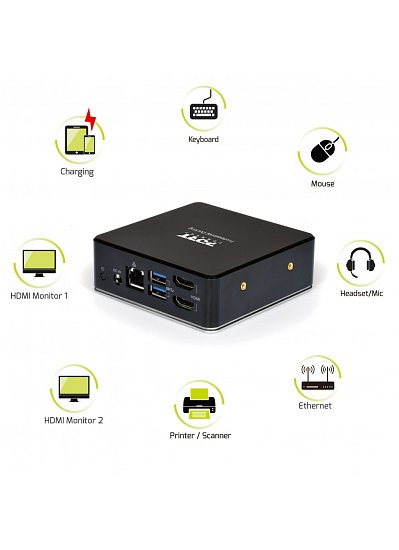 PORT CONNECT Dokovací stanice 8v1 USB-C, USB-A, dual video, HDMI, Ethernet, audio, USB 3.0