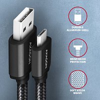 AXAGON BUMM-AM20AB, HQ kabel Micro USB <-> USB-A, 2m, USB 2.0, 2.4A, ALU, oplet, černý AXAGON BUMM-AM20AB, HQ kabel Micro USB <-> USB-A, 2m, USB 2.0, 2.4A, ALU, oplet, černý