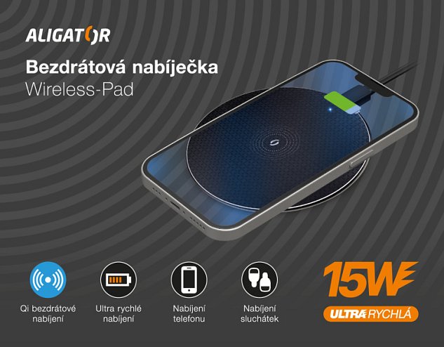ALIGATOR bezdrátová nabíječka Aligator Pad 15W černá