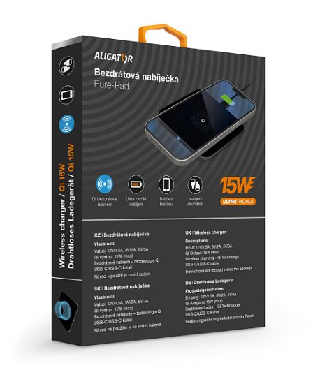 ALIGATOR bezdrátová nabíječka Aligator Pure-Pad 15W, černá