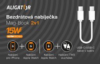 Bezdrátová nabíječka ALIGATOR Mag-Book 2v1, určeno pro MagSafe a nabíjení Apple Watch, 15W, bílá Bezdrátová nabíječka ALIGATOR Mag-Book 2v1, určeno pro MagSafe a nabíjení Apple Watch, 15W, bílá