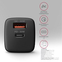 AXAGON ACU-PQ30 Sil nabíječka do sítě 30W, 2x port (USB-A + USB-C), PD3.0/PPS/QC4+/AFC/Apple, černá AXAGON ACU-PQ30 Sil nabíječka do sítě 30W, 2x port (USB-A + USB-C), PD3.0/PPS/QC4+/AFC/Apple, černá
