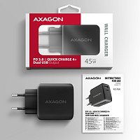 AXAGON ACU-PQ45 GaN nabíječka do sítě 45W, 2x port (USB-A + USB-C), PD3.0/PPS/QC4+/SFC 2.0/AFC/Apple AXAGON ACU-PQ45 GaN nabíječka do sítě 45W, 2x port (USB-A + USB-C), PD3.0/PPS/QC4+/SFC 2.0/AFC/Apple