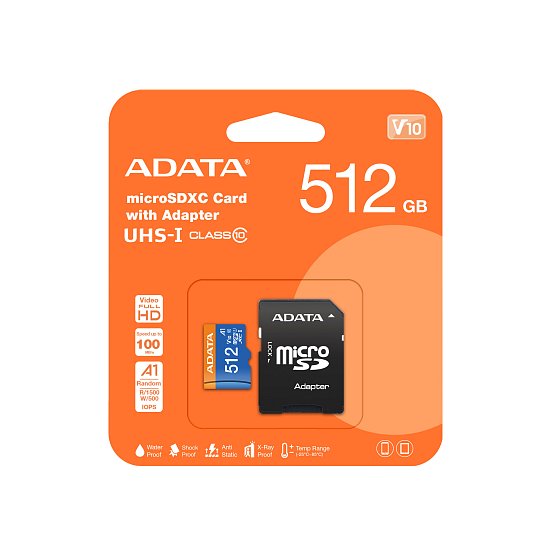 Adata/micro SDXC/512GB/UHS-I U1 / Class 10/+ Adaptér Adata/micro SDXC/512GB/UHS-I U1 / Class 10/+ Adaptér